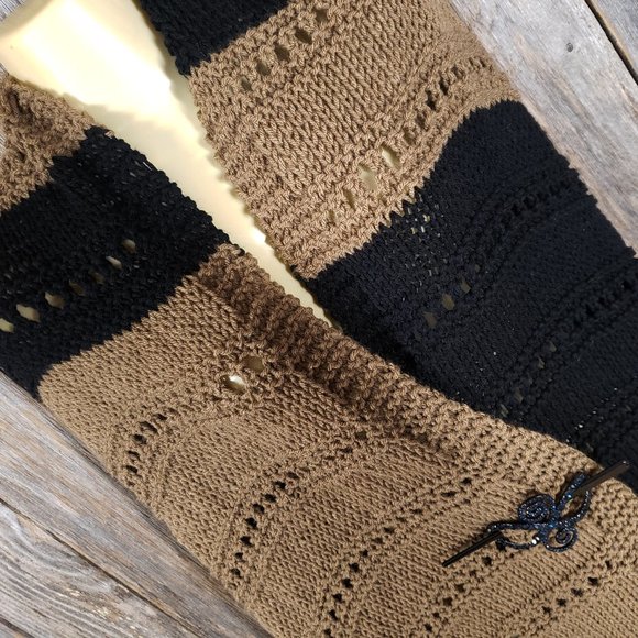 NEW Black Brown Colorblock Hand Knitted Shawl Scarf Wrap Boho Hippie Handmade - Picture 7 of 9